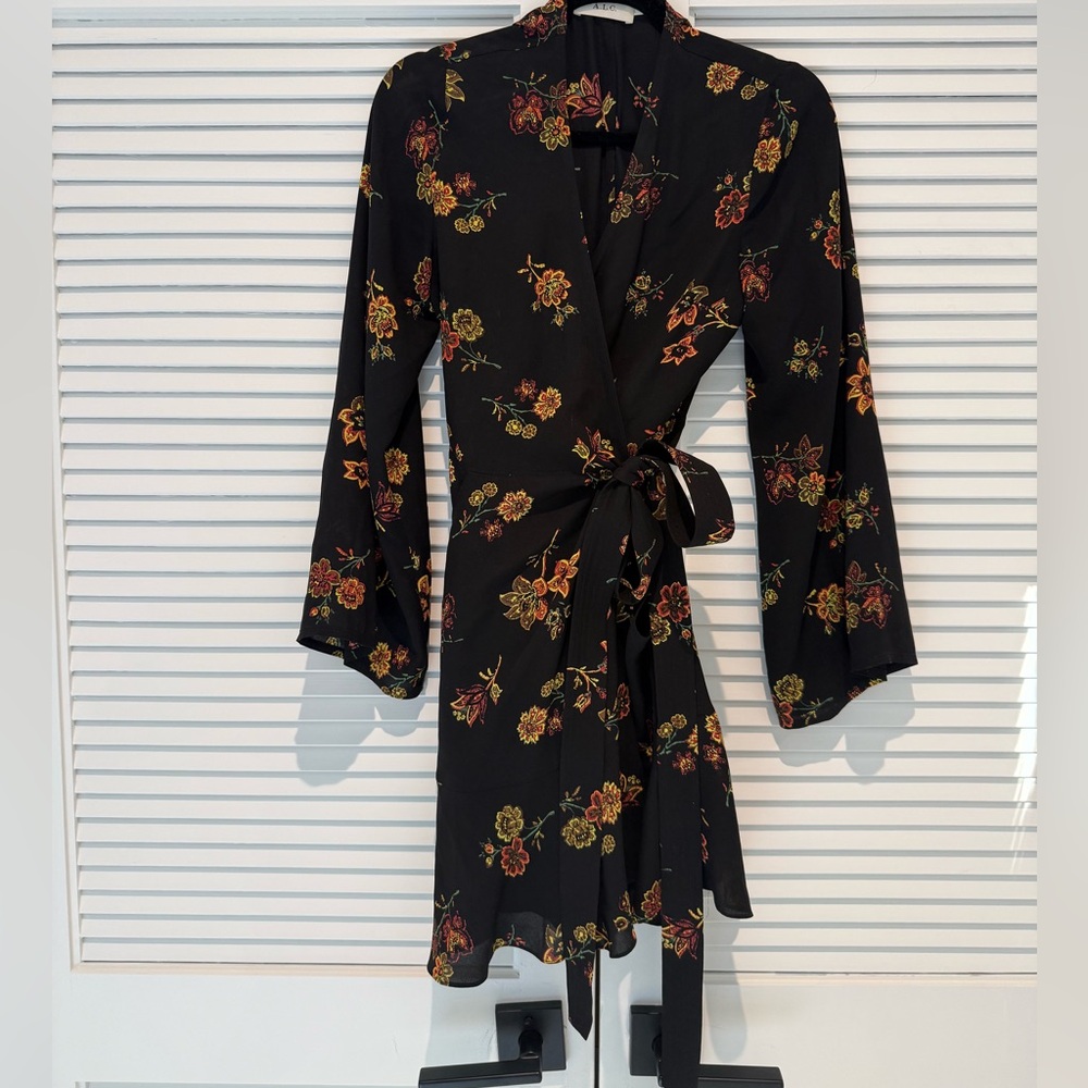 A.L.C. Black Floral Wrap Dress